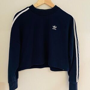 Adidas Women's Dark Blue Cropped Hoodie
